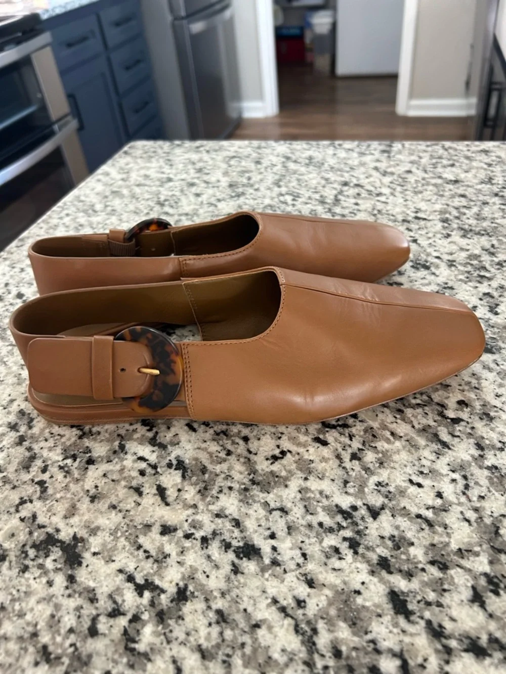 Vince Cadot Tortoise Buckle Slingback Flats Leather Peanut 7.5 - Picture 2 of 11